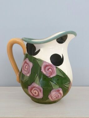 Droll Designs Rose Comma 48 oz. Hand Painted Pitcher VTG Early 90s Rare Pattern